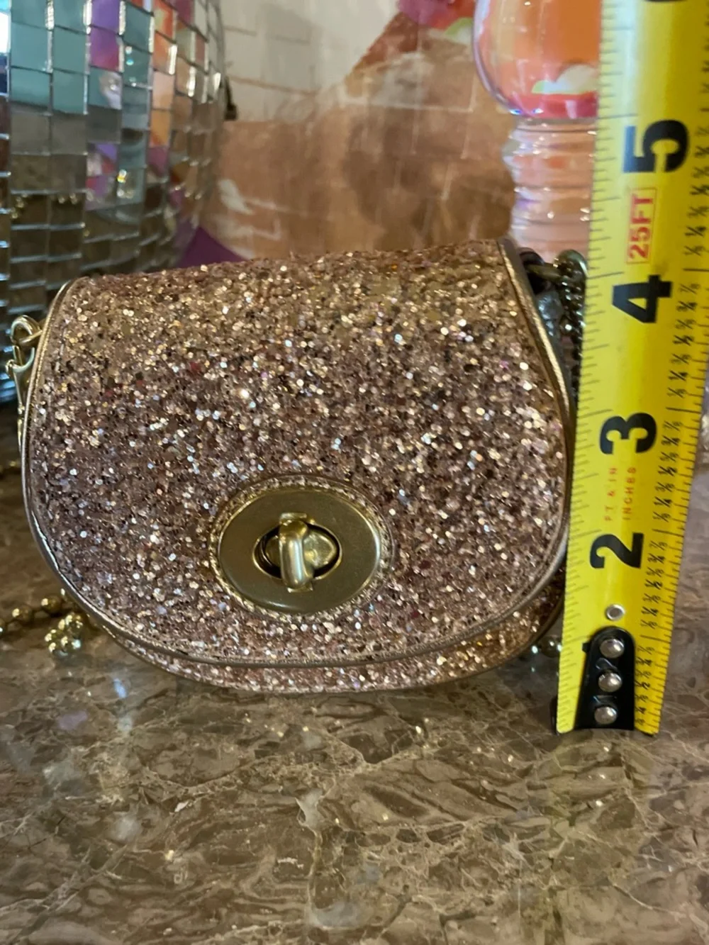 COACH Sparkle Leather Crossbody Gold Glitter Mini Bag Style No 43292 - Picture 13 of 17